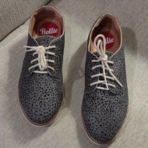 Rollie Derby Gray Leopard Pony Hair Oxford SIZE EU 37 US 6-6.5